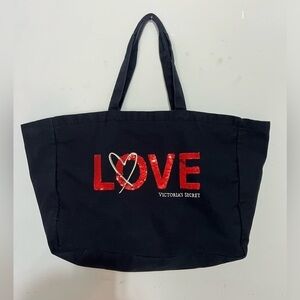 Victoria’s Secret | LOVE Sequin Canvas Tote | Black Red Travel Bag